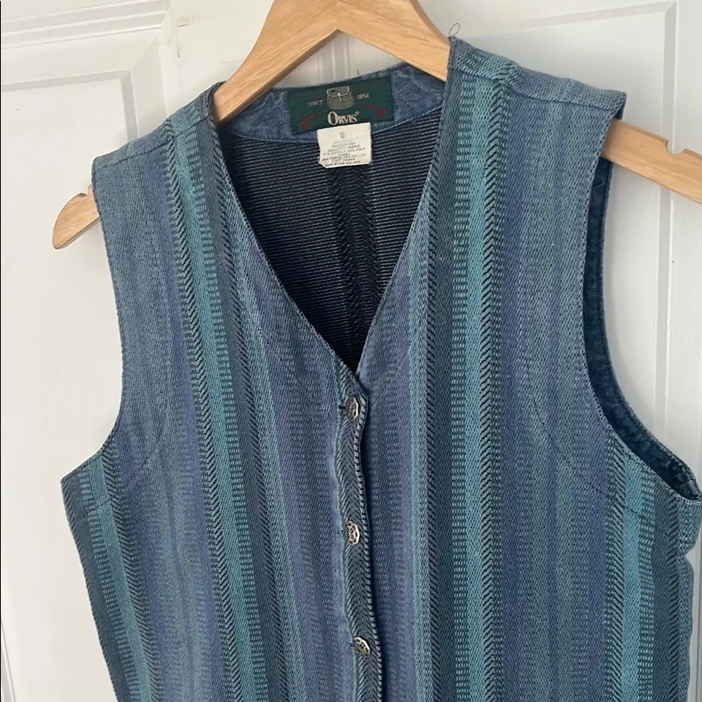 Orvis Vintage Tapestry Blue Striped  est with silver ornate buttons sz small - Picture 2 of 7